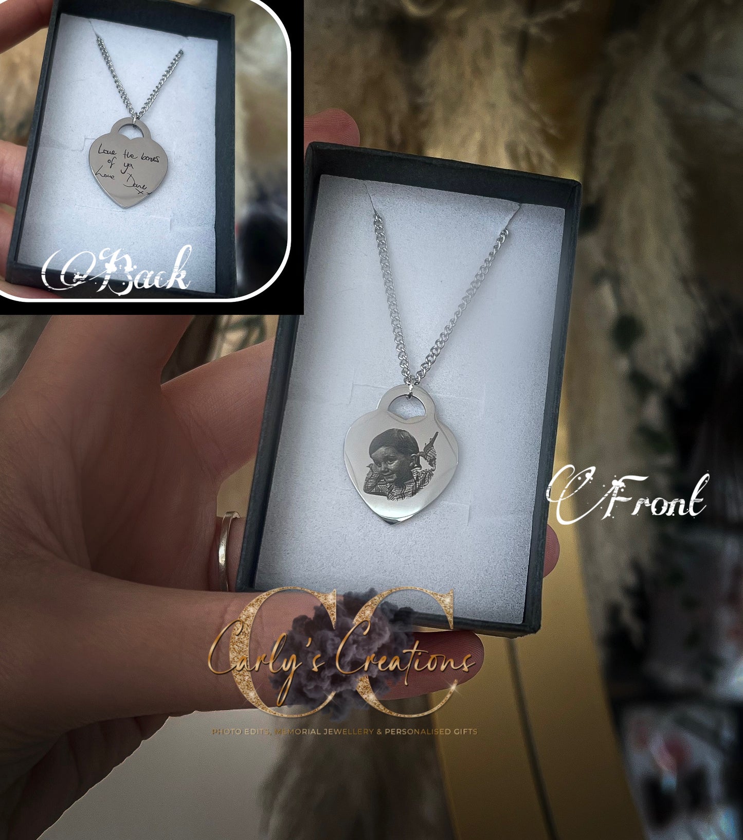 Silver engraved heart necklace