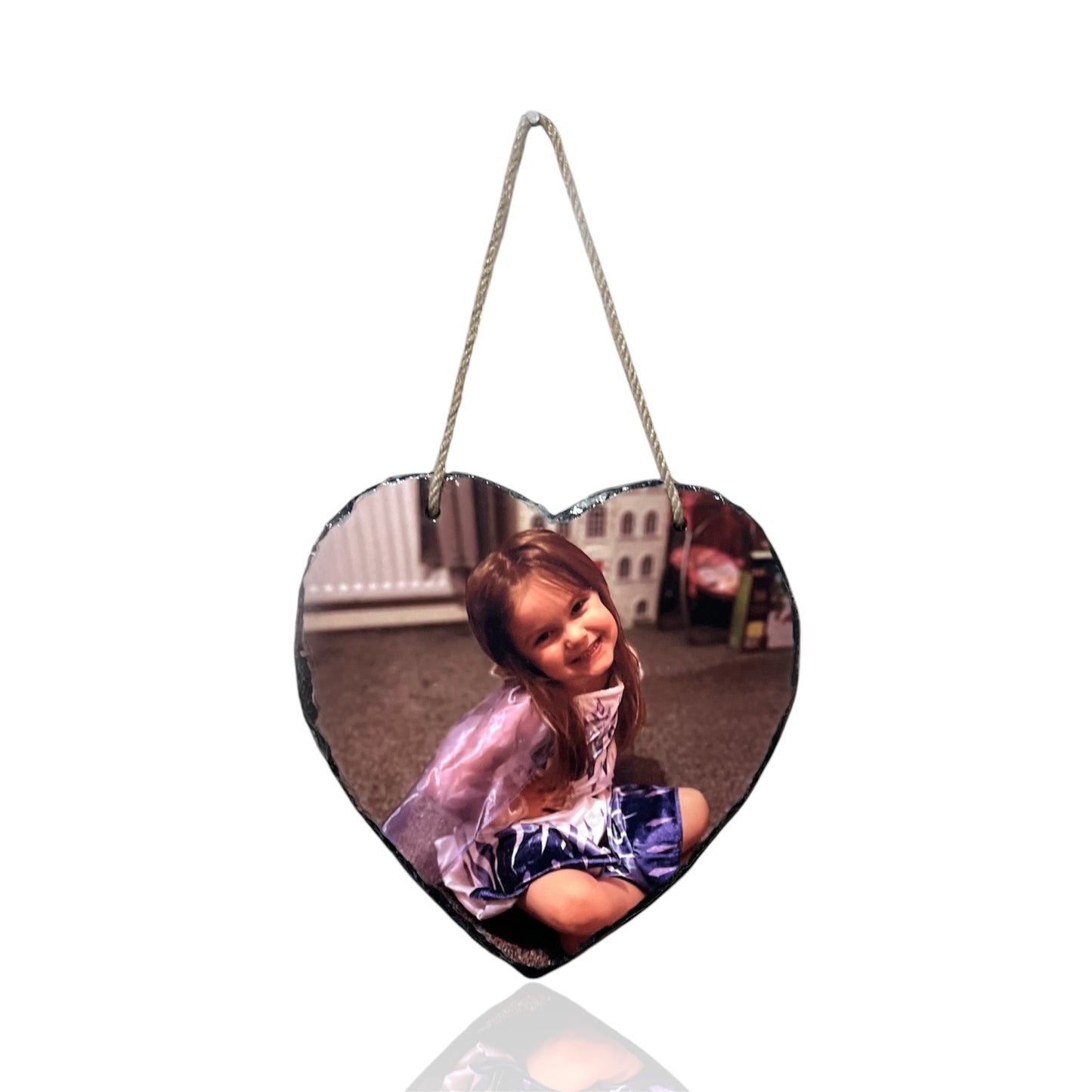 Hanging heart photo slate 19cm