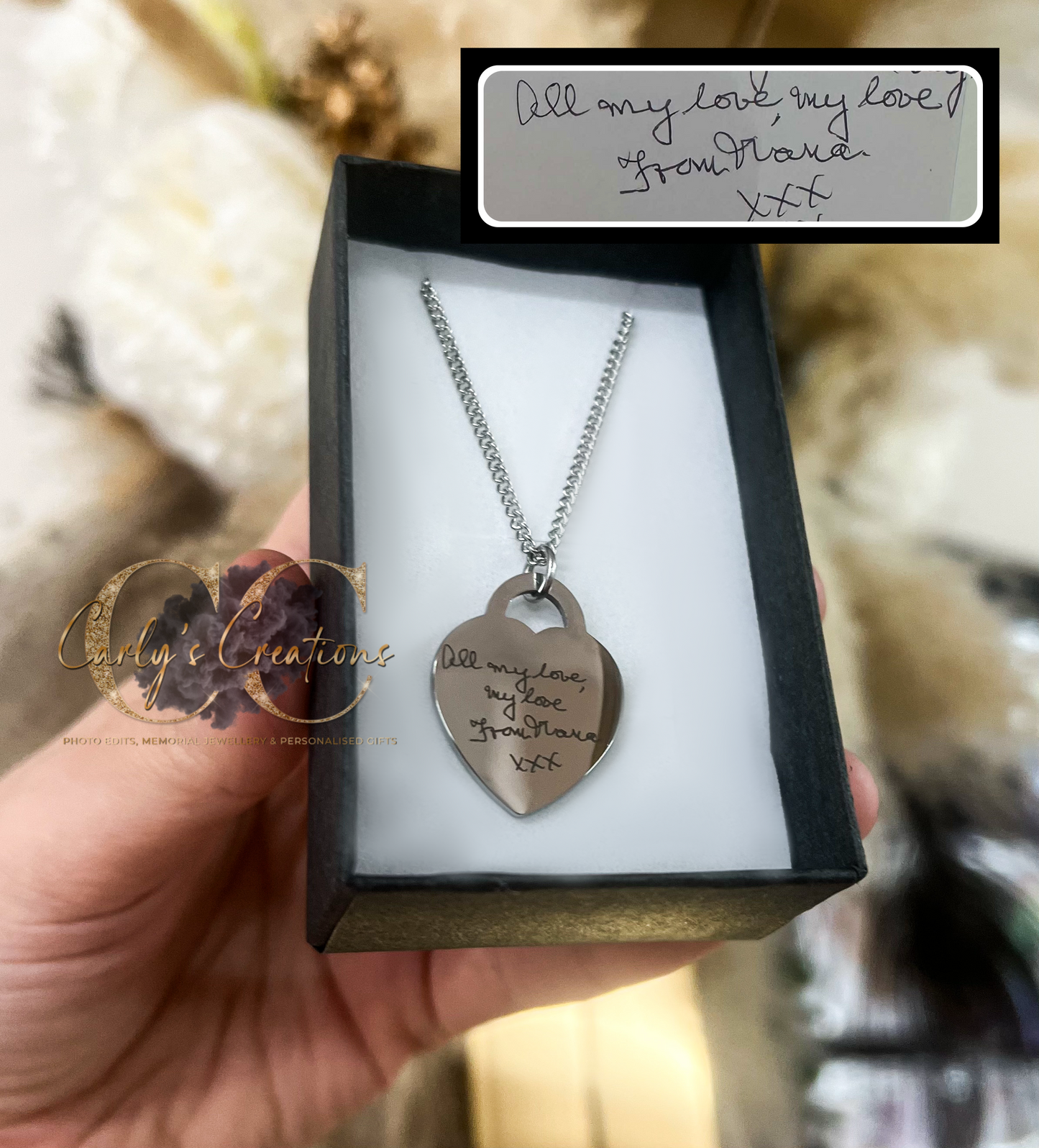 Silver engraved heart necklace