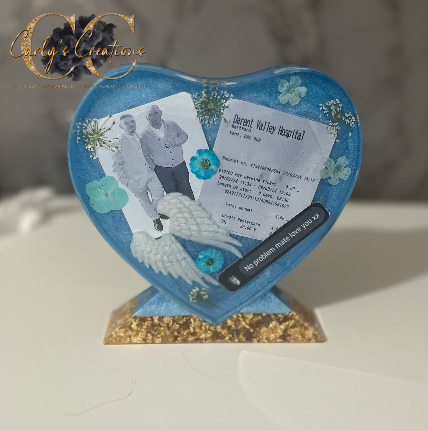 Resin heart&stand keepsake - large