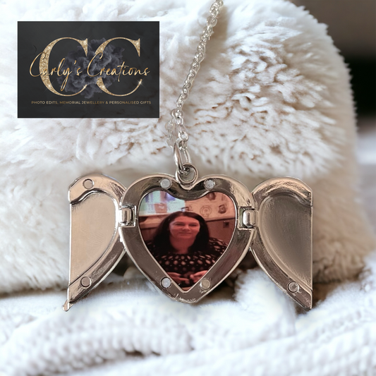 angel wings heart photo locket necklace