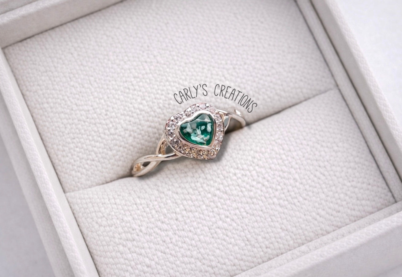Infinity heart style memorial ring