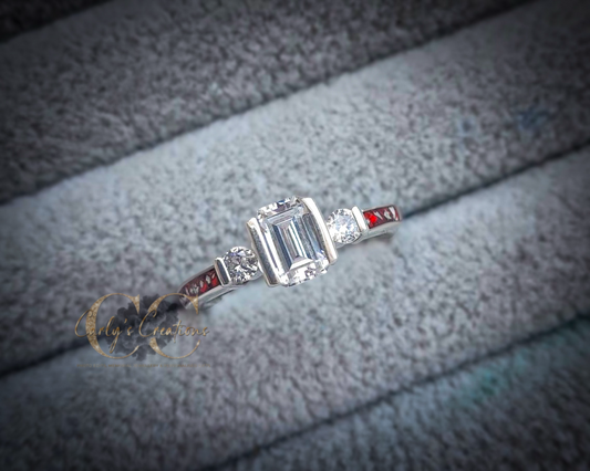 Emerald cut cz shoulder ring