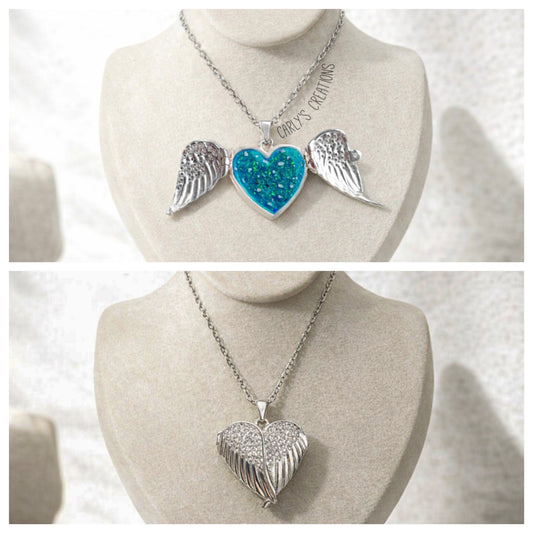 wing heart locket necklace