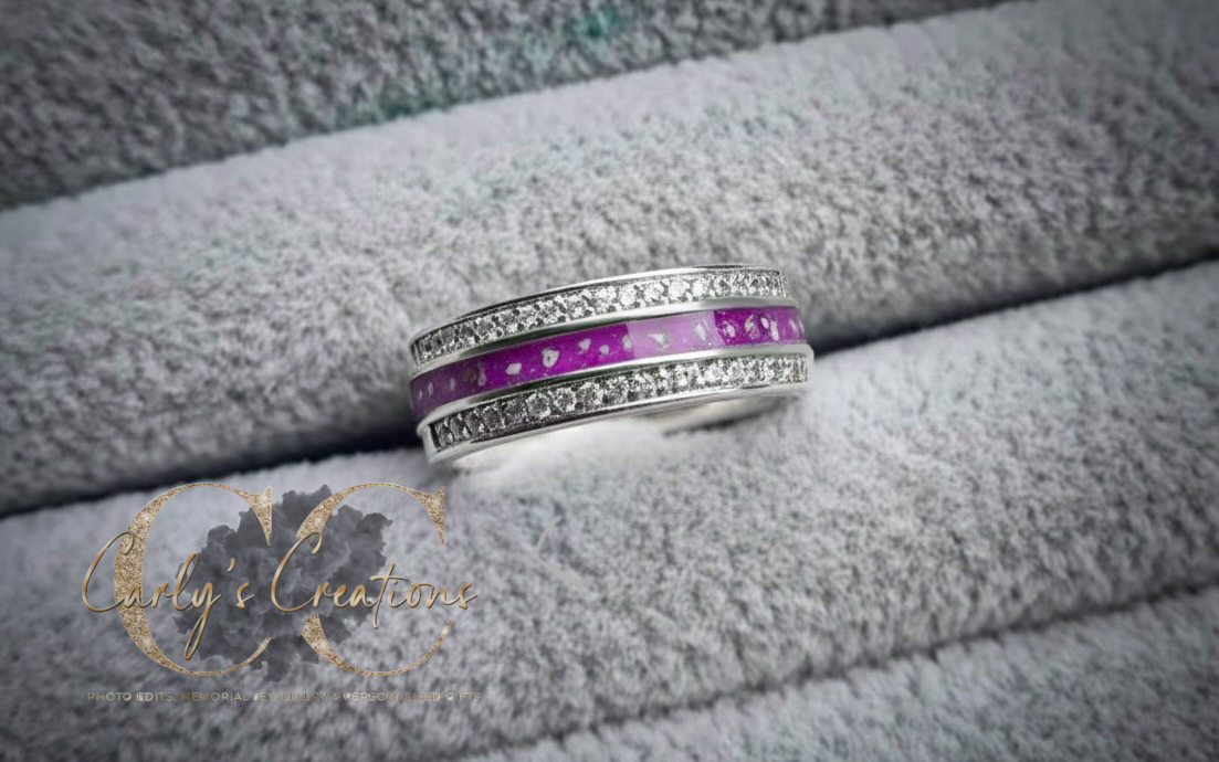 Double cz  band half channel ring