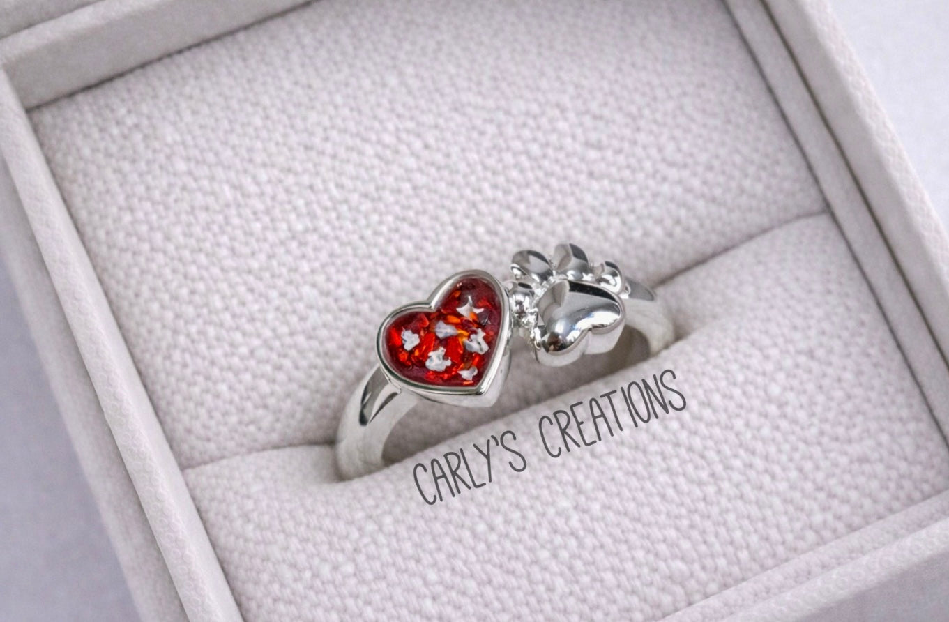 Paw & heart memorial ring