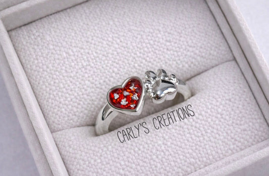 Paw & heart memorial ring