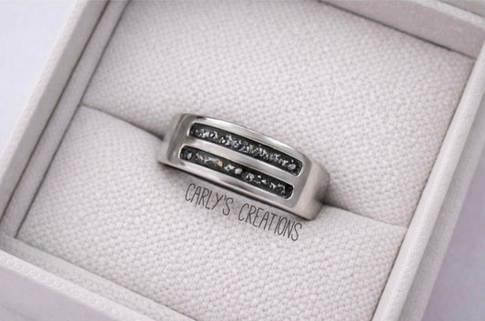 Gents Double Channel Half Band Memorial Ring