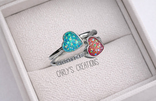 Double love heart memorial ring