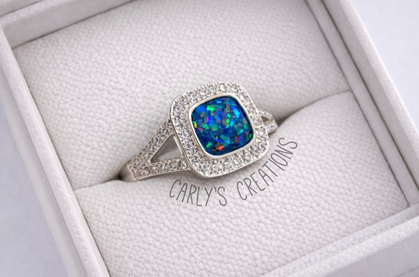 Split shank square cushion memorial ring